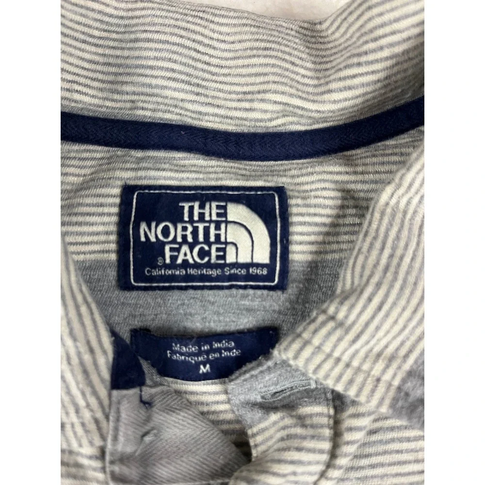 The North Face Mens Striped Short‎ Sleeve Polo Shirt Gray White Size M